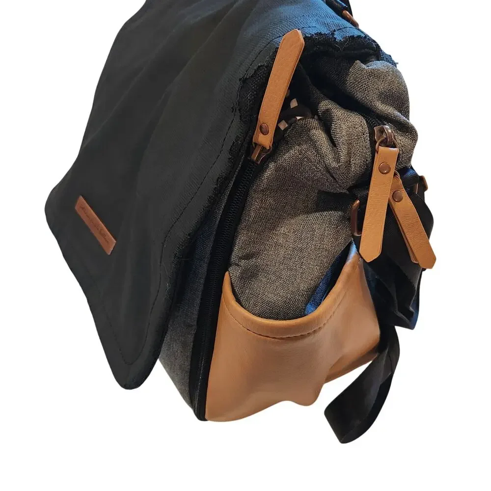 Petunia Pickle Bottom Boxy Backpack Diaper Bag Black Chambray Changing Pad
